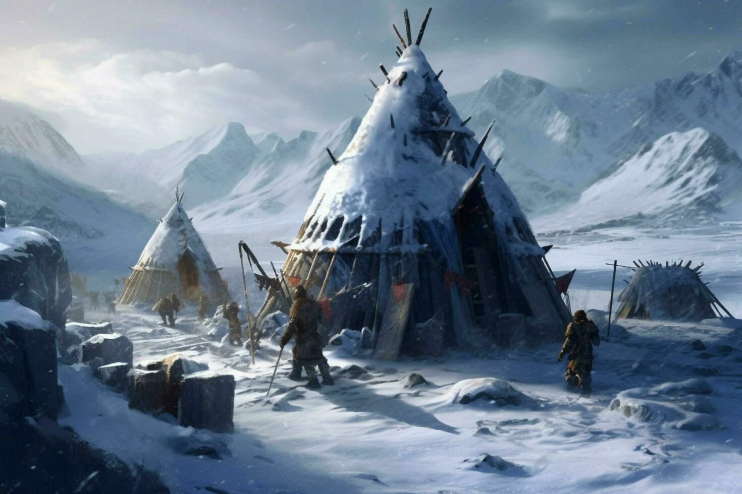 viking man snow settlement photo