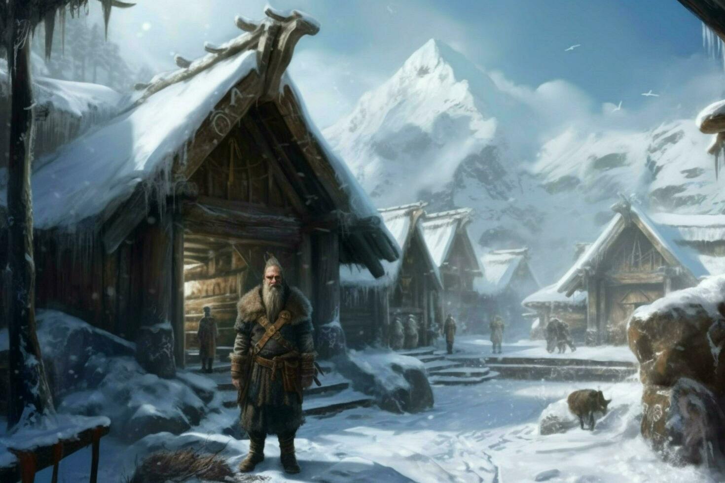 viking old man snow settlement photo