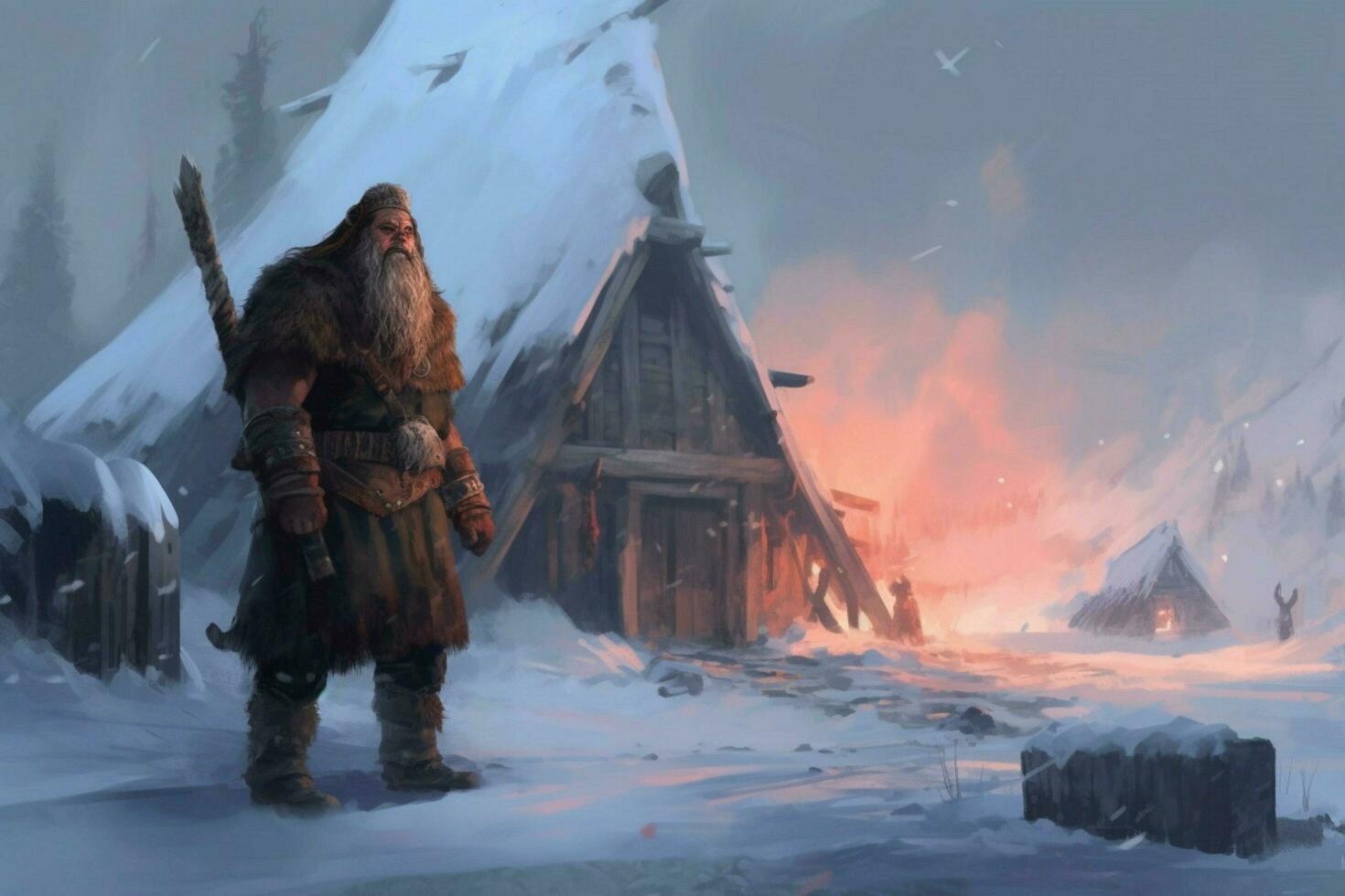 viking old man snow settlement photo