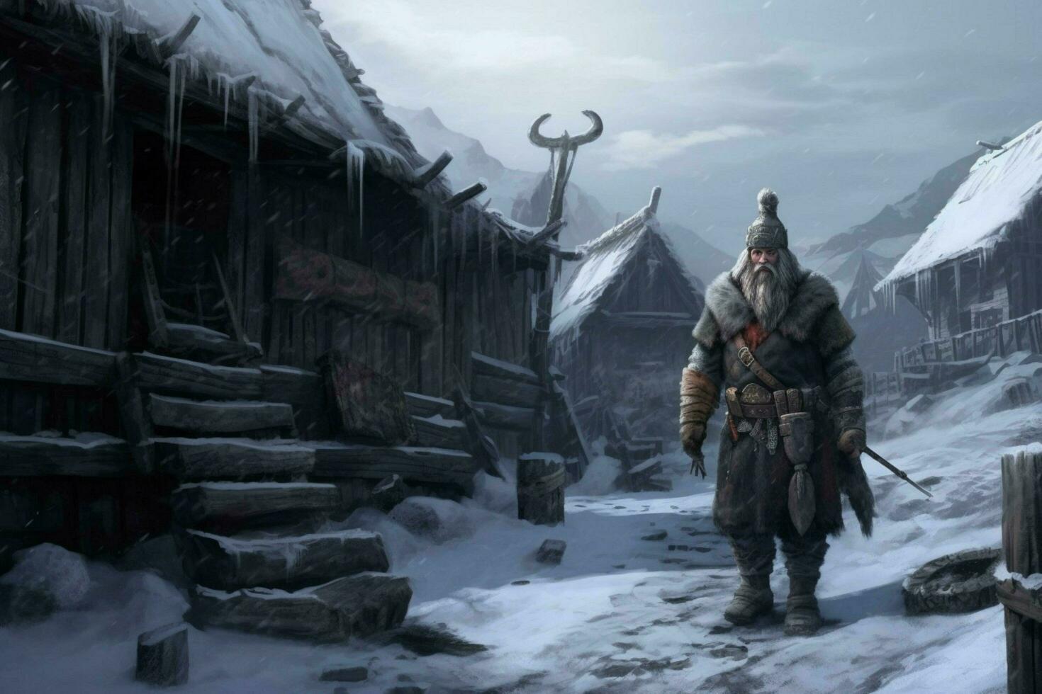 vikingo antiguo hombre nieve asentamiento foto