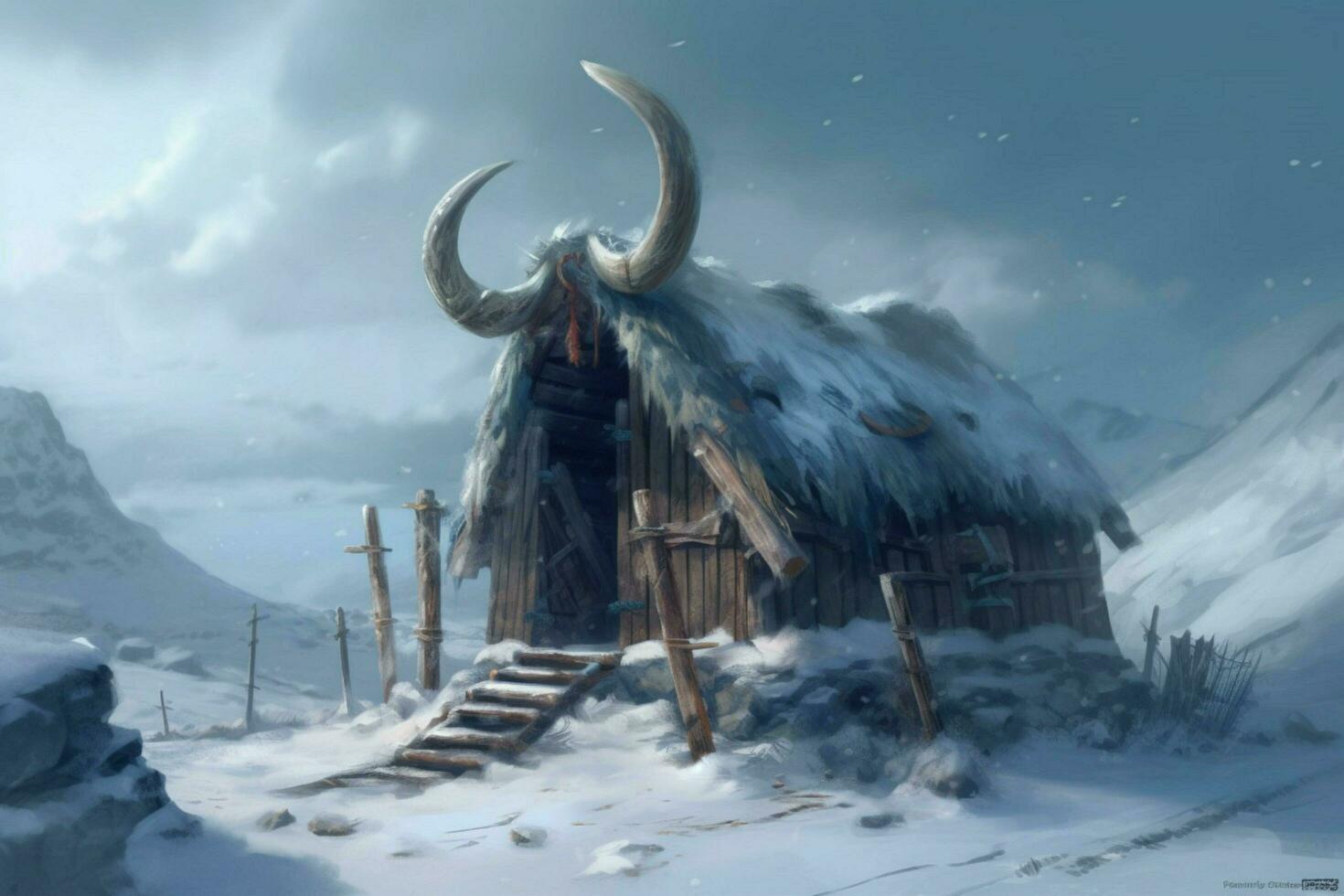 vikingo antiguo hombre nieve asentamiento foto