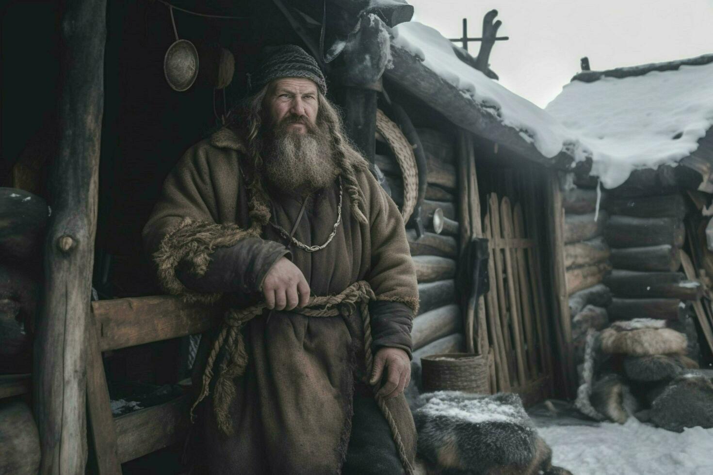 viking old person snow settlement photo