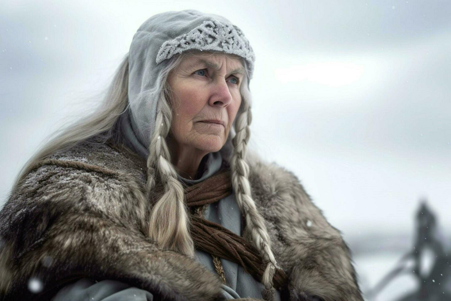 viking senior woman snow settlement photo