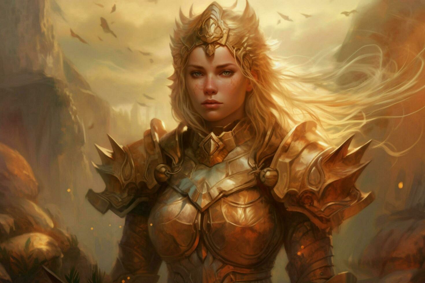 warrior blonde woman gaming fictional world photo