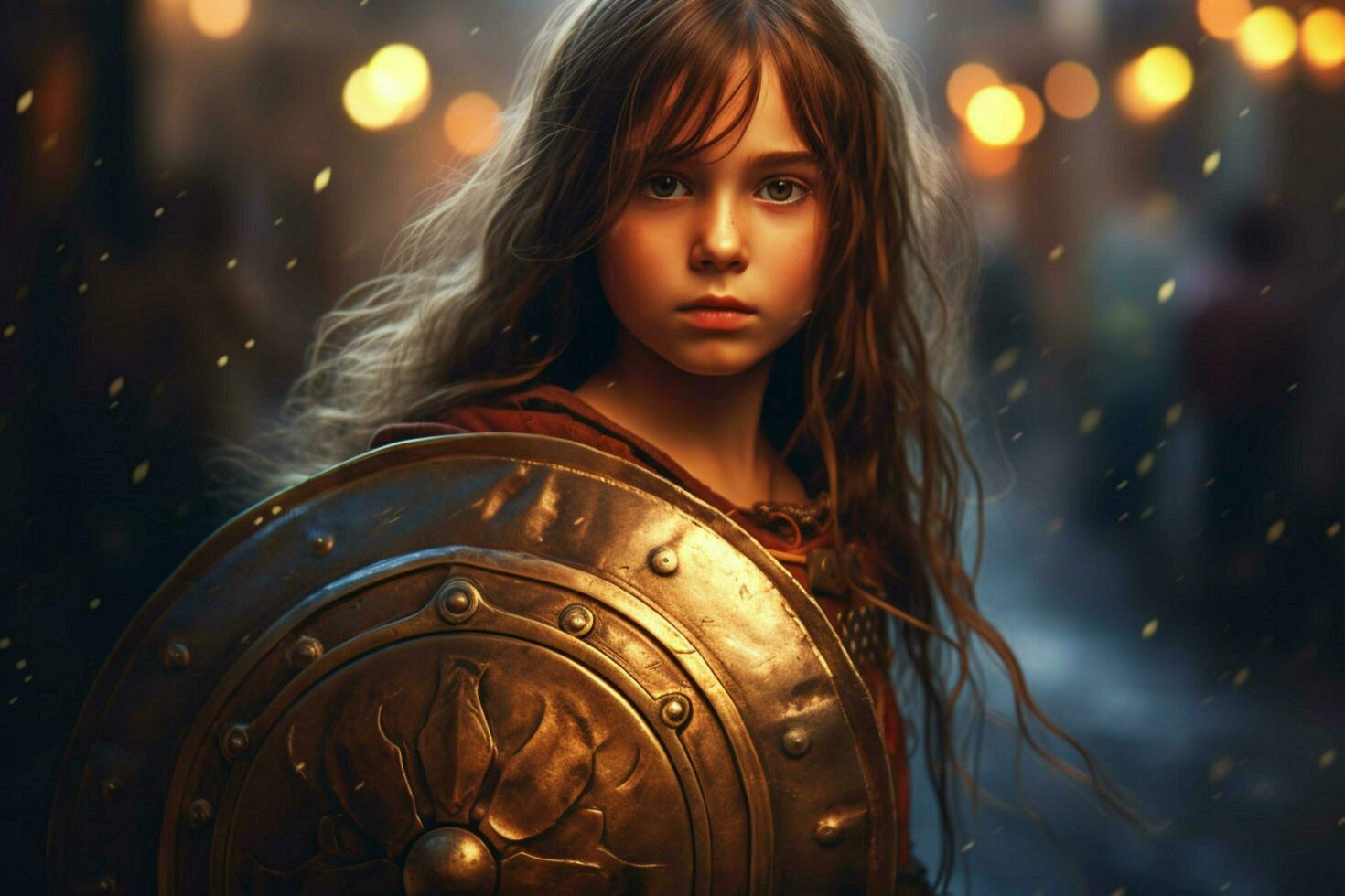 warrior child girl shield gaming fictional world photo