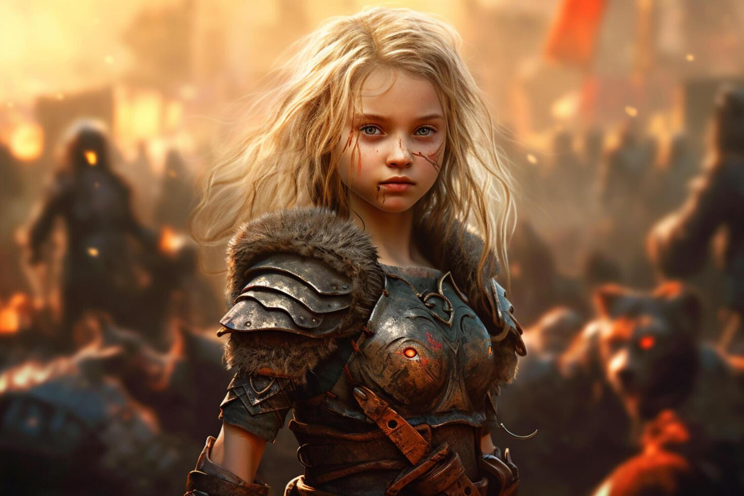 warrior child girl gaming fictional world photo