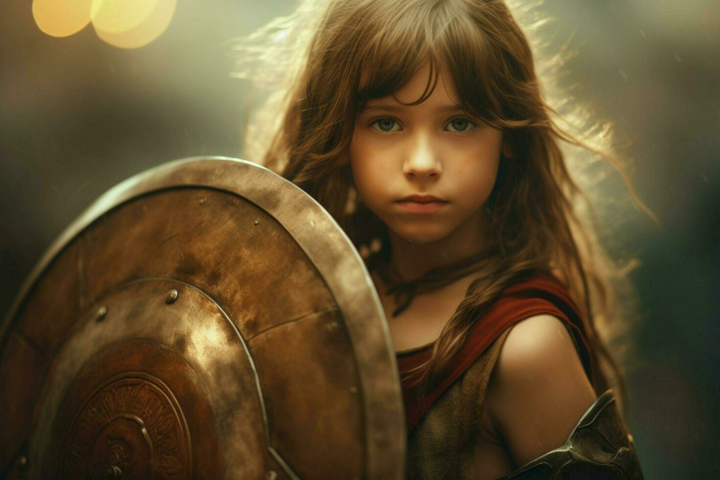 warrior child girl shield gaming fictional world photo