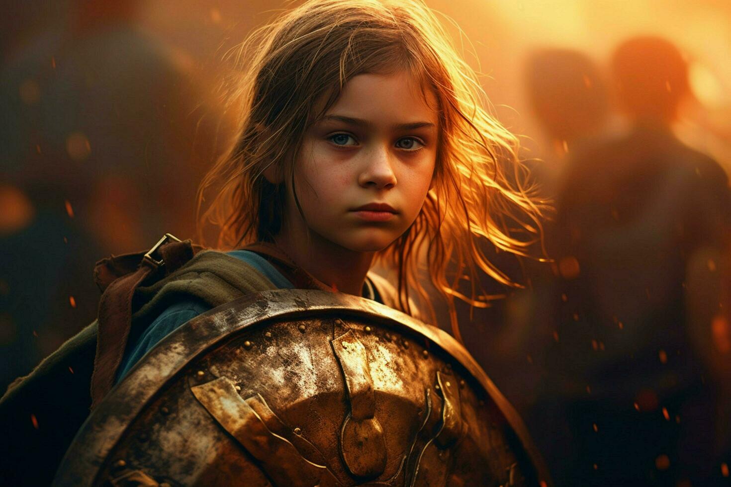 warrior child girl shield gaming fictional world photo