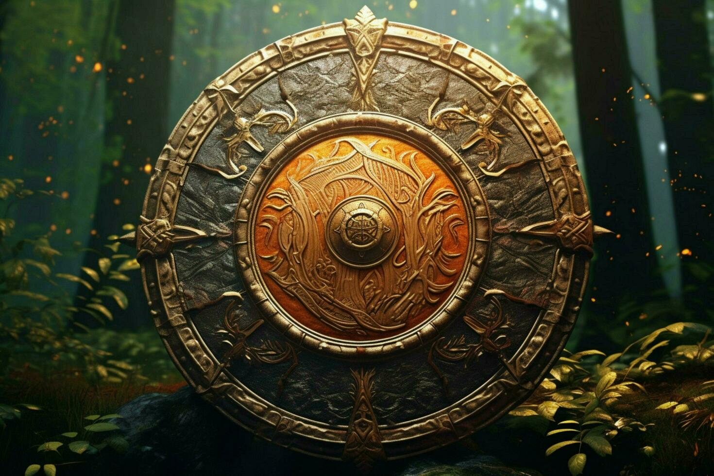 warrior round shield gaming fictional world photo