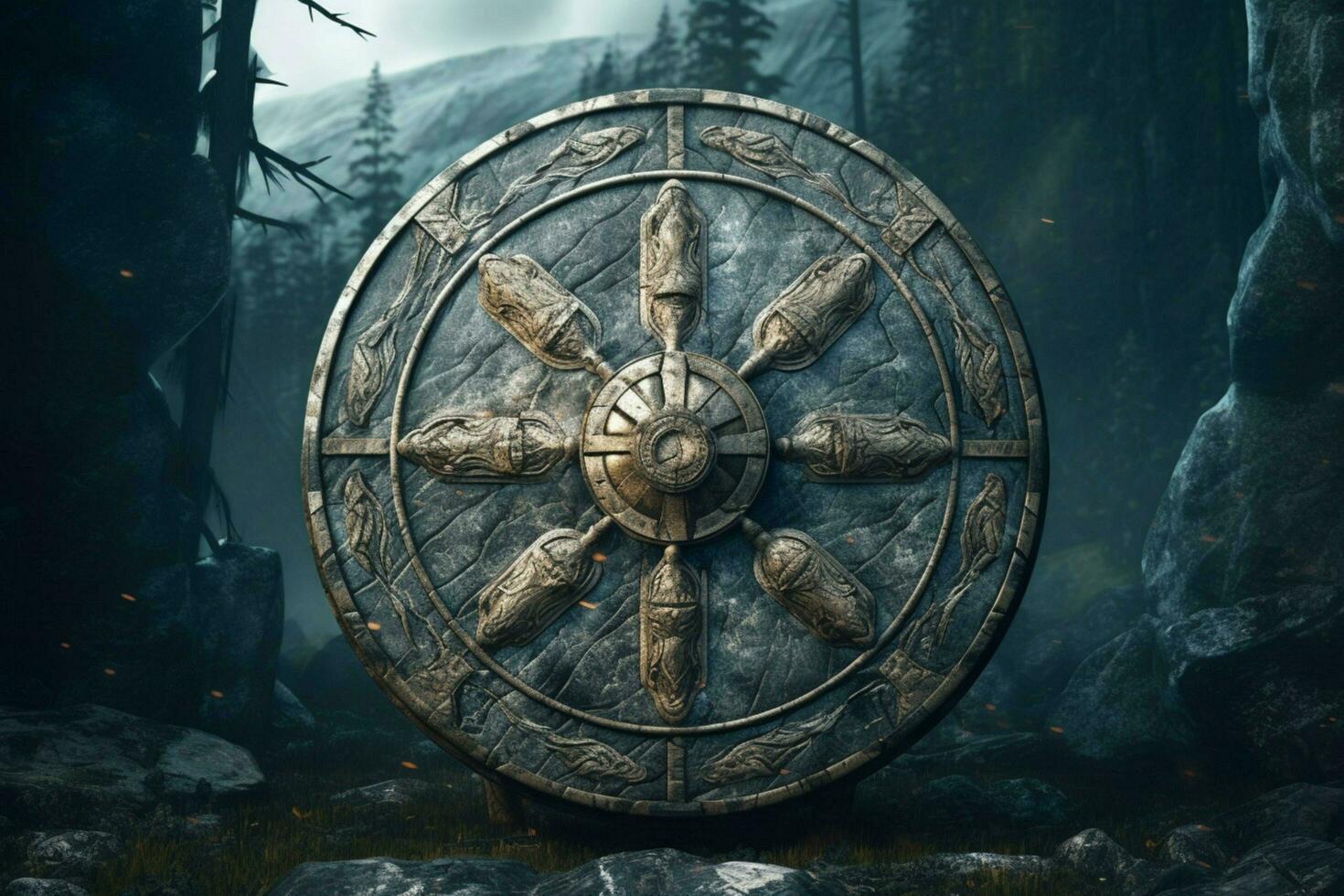 warrior round shield gaming fictional world photo