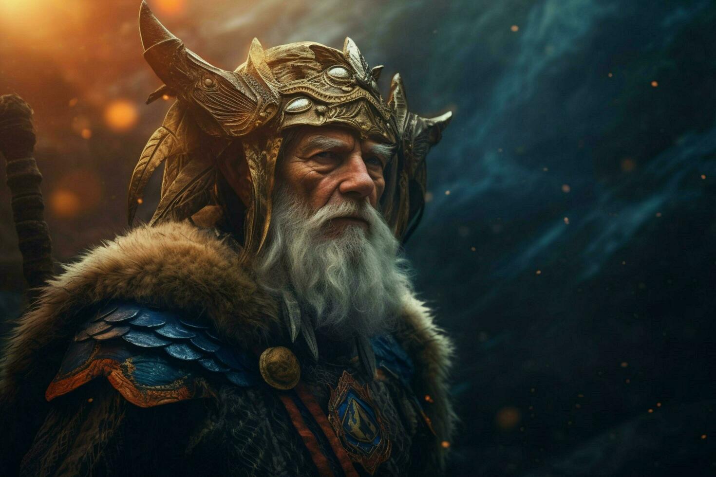 warrior senior man gaming fictional world photo