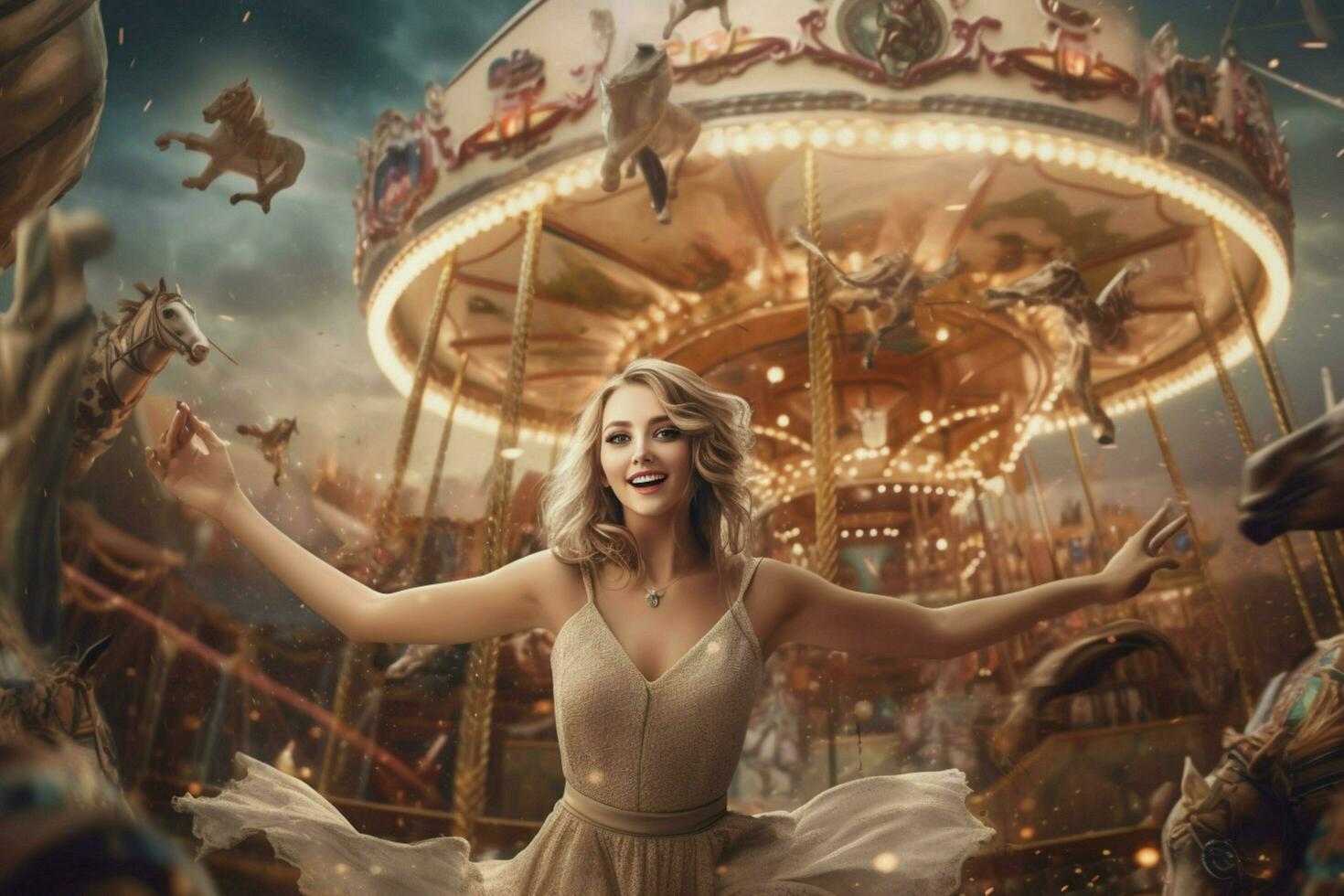 woman amusement park party photo