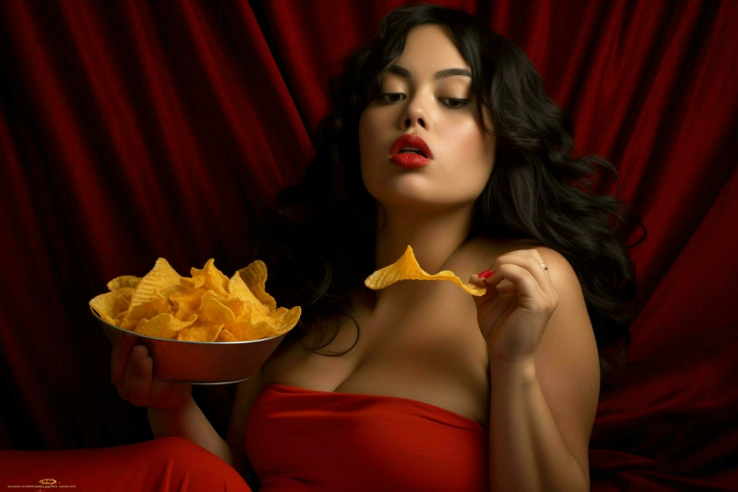 woman eating chips photo