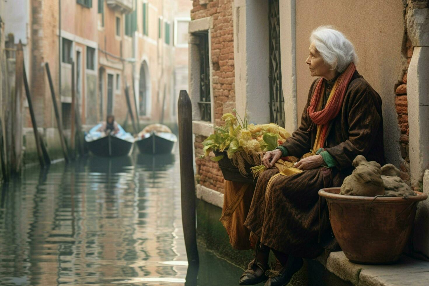woman old venice river photo