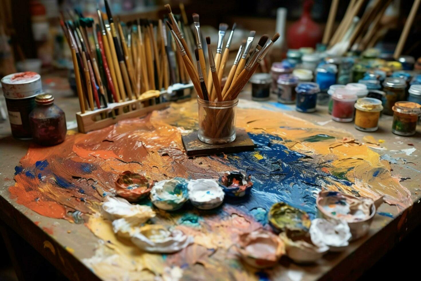 wooden oil palette paint photo