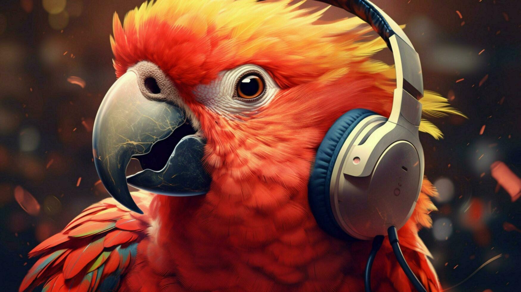 a bird with a headphone and a headphone photo
