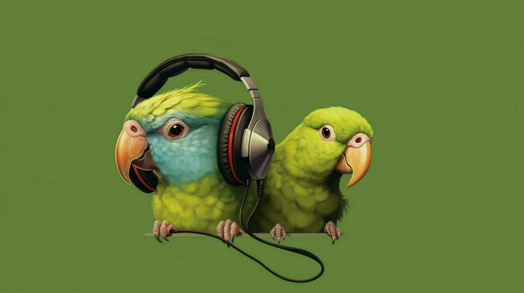 a bird with a green headphones photo