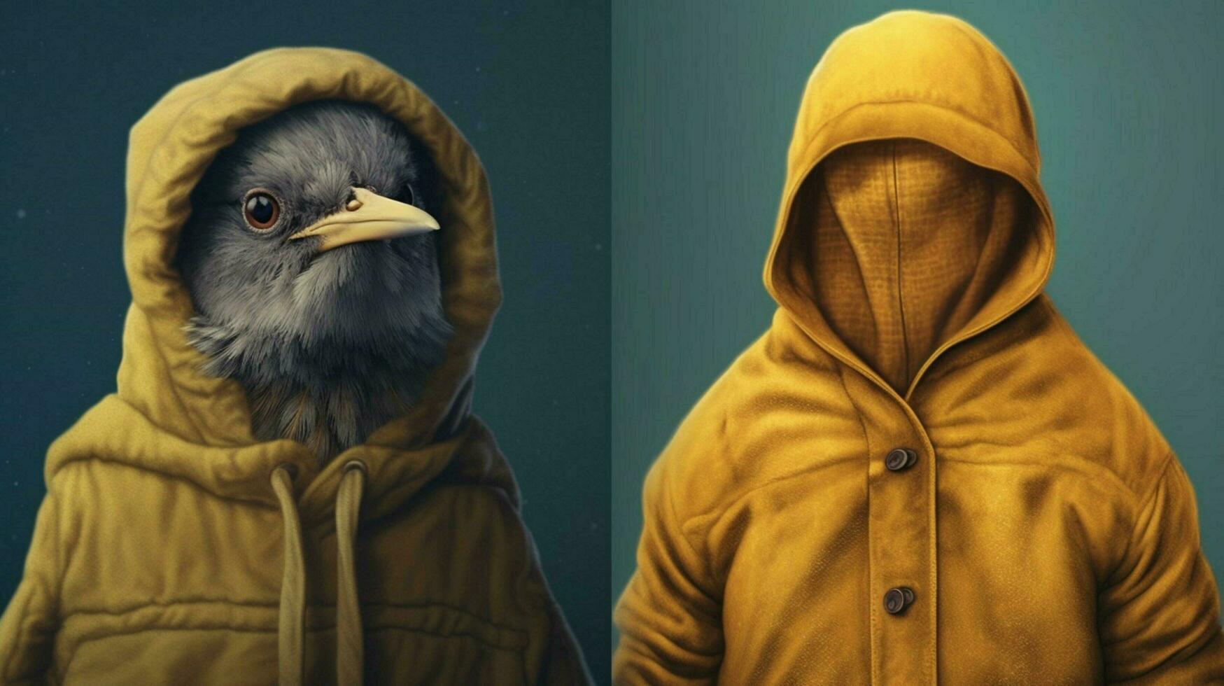 a bird with a hoodie and a hoodie that saysim a b photo