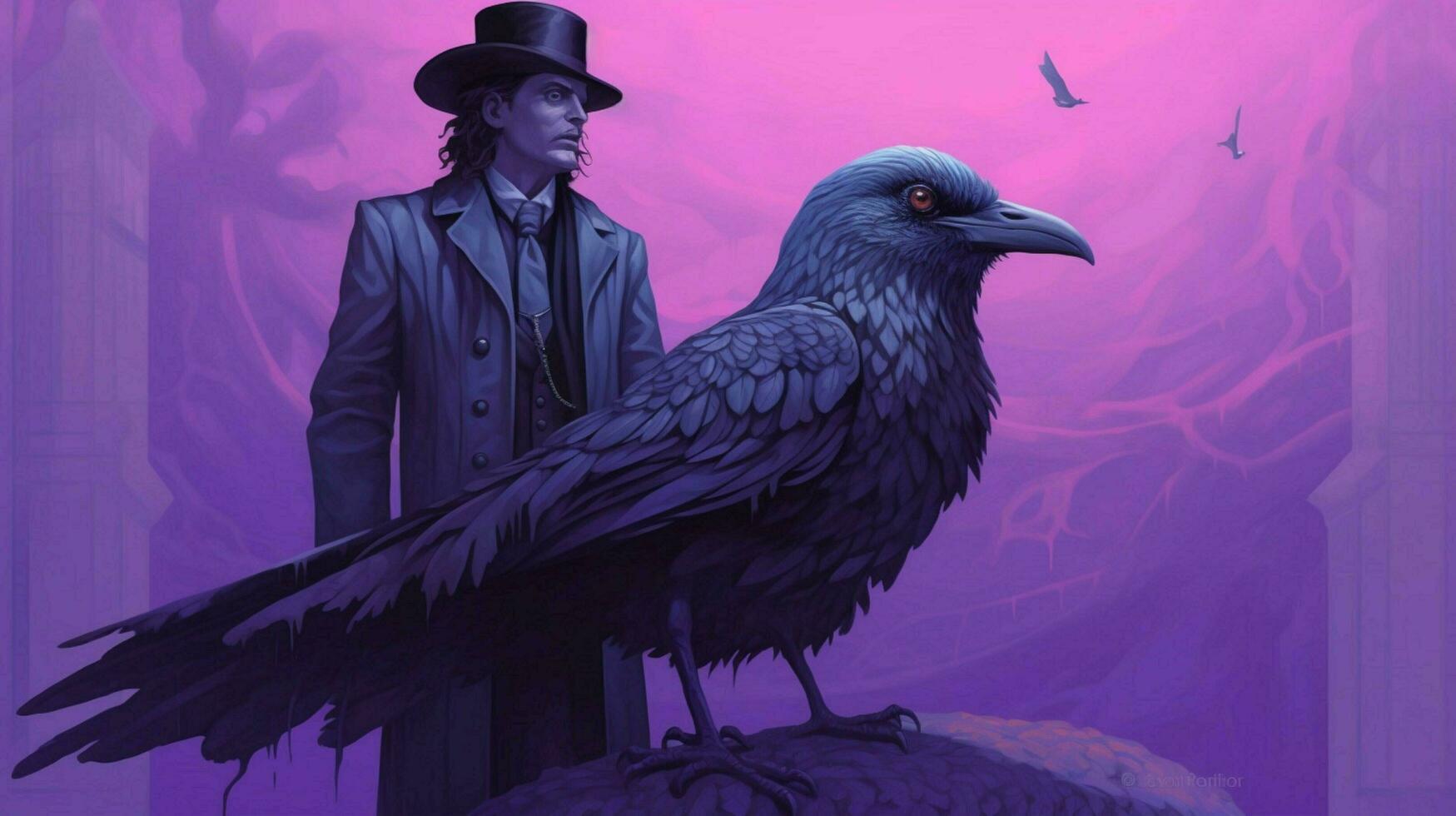 a bird with a purple vest and a black crow on it photo