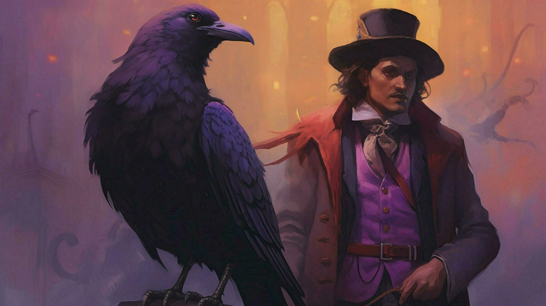 a bird with a purple vest and a black crow on it photo