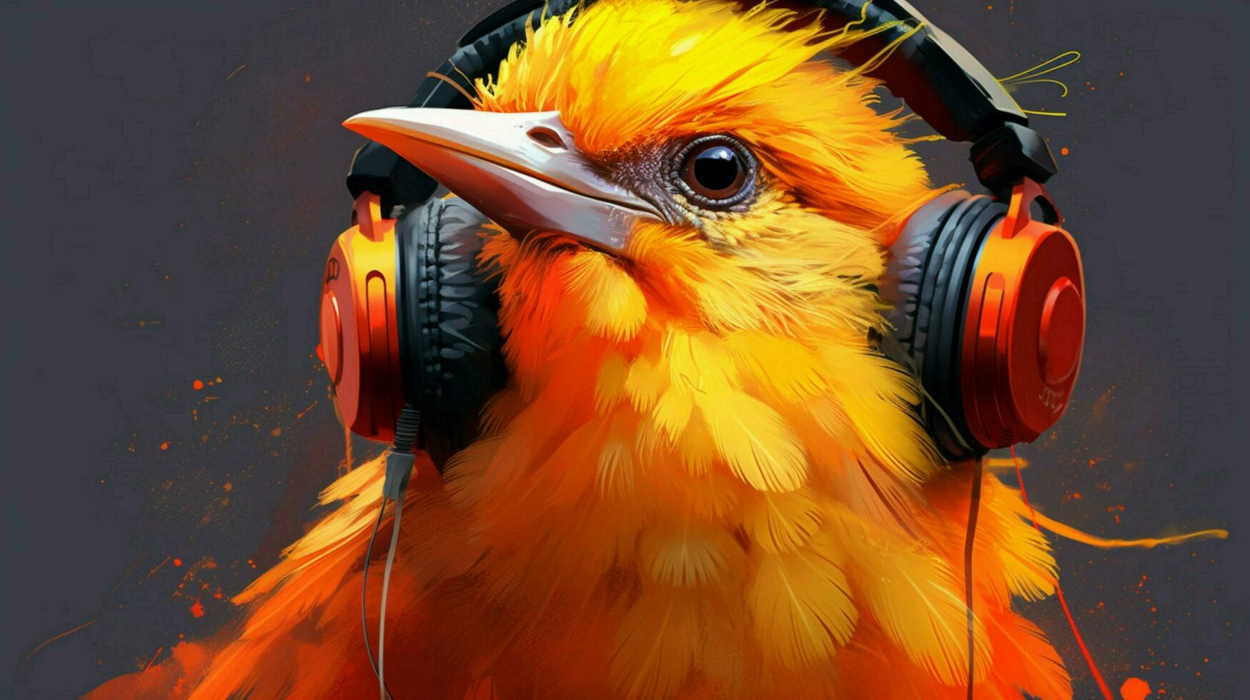 a bird with a headphones on it photo