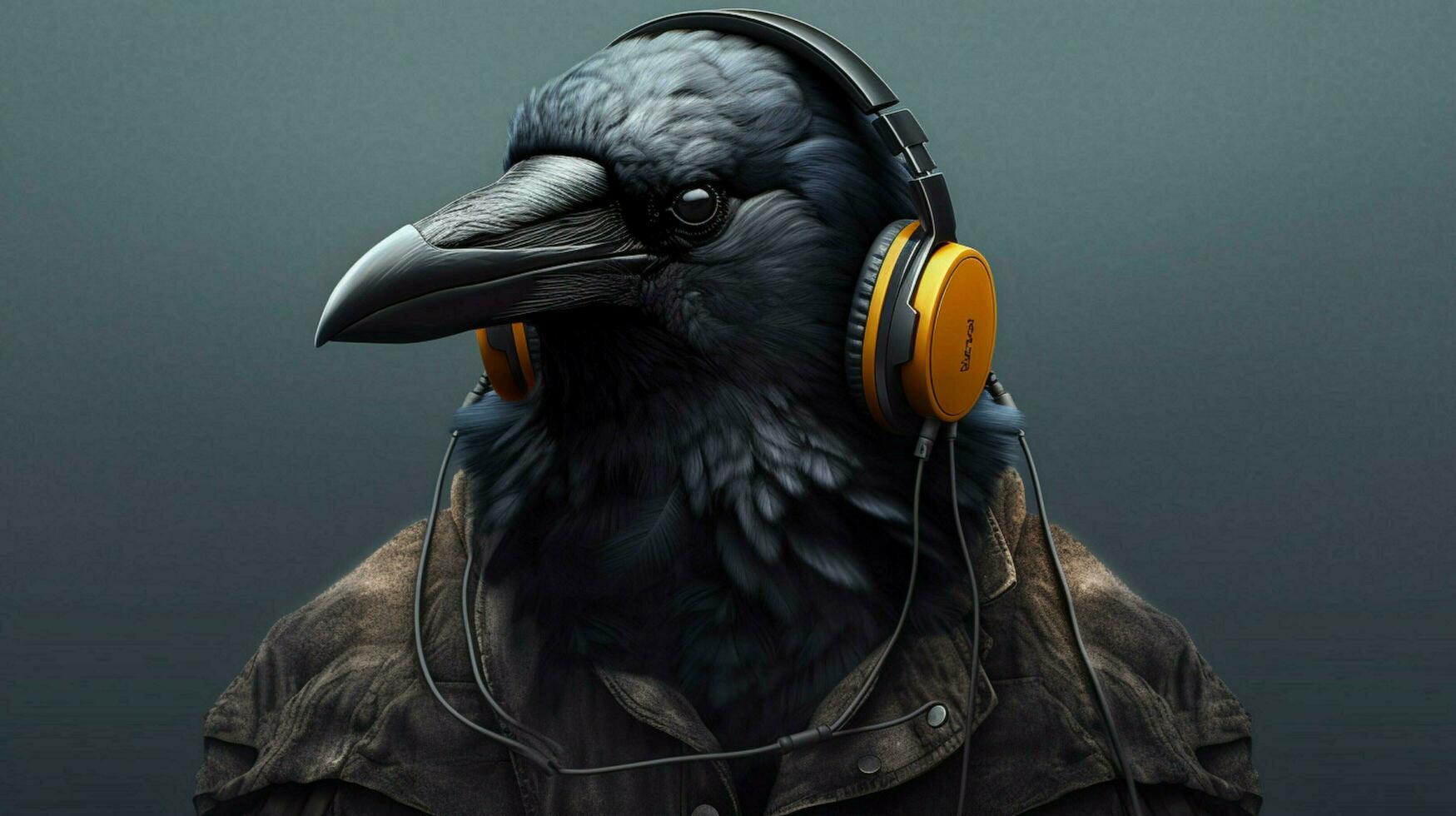 a black crow with headphones and a hoodie photo