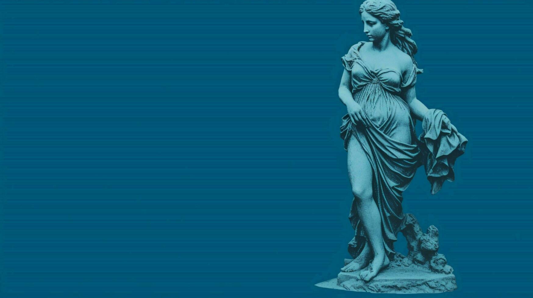 a blue background with a statue of a girl photo