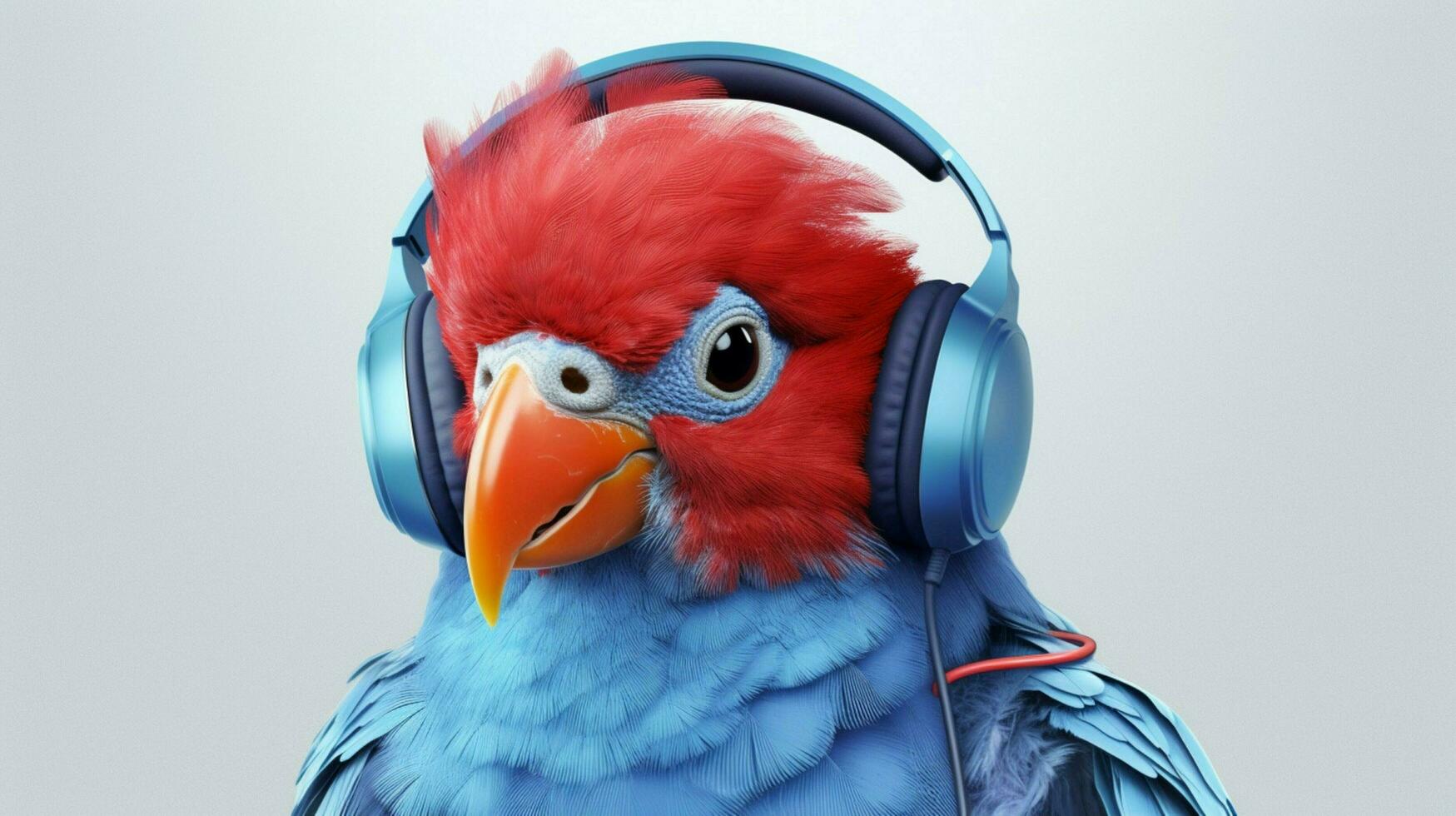 a blue bird with a red head and a blue headphones photo