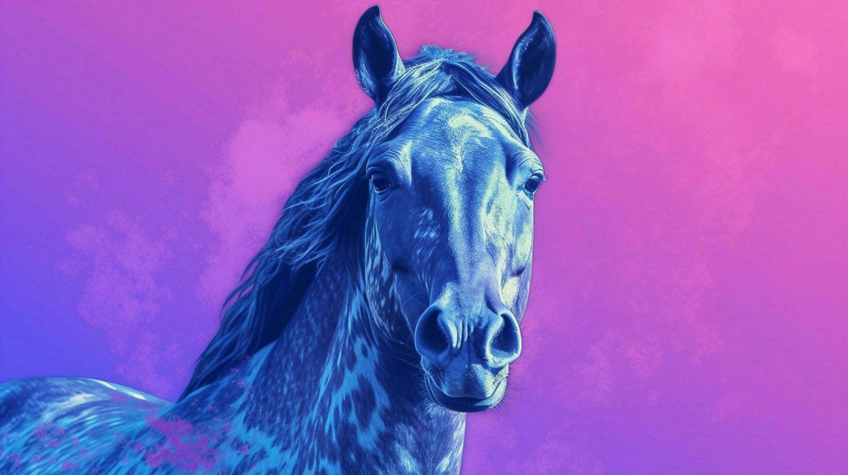 a blue horse with a purple background photo