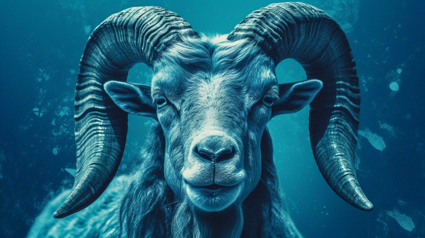 un azul póster con un cabras cara foto