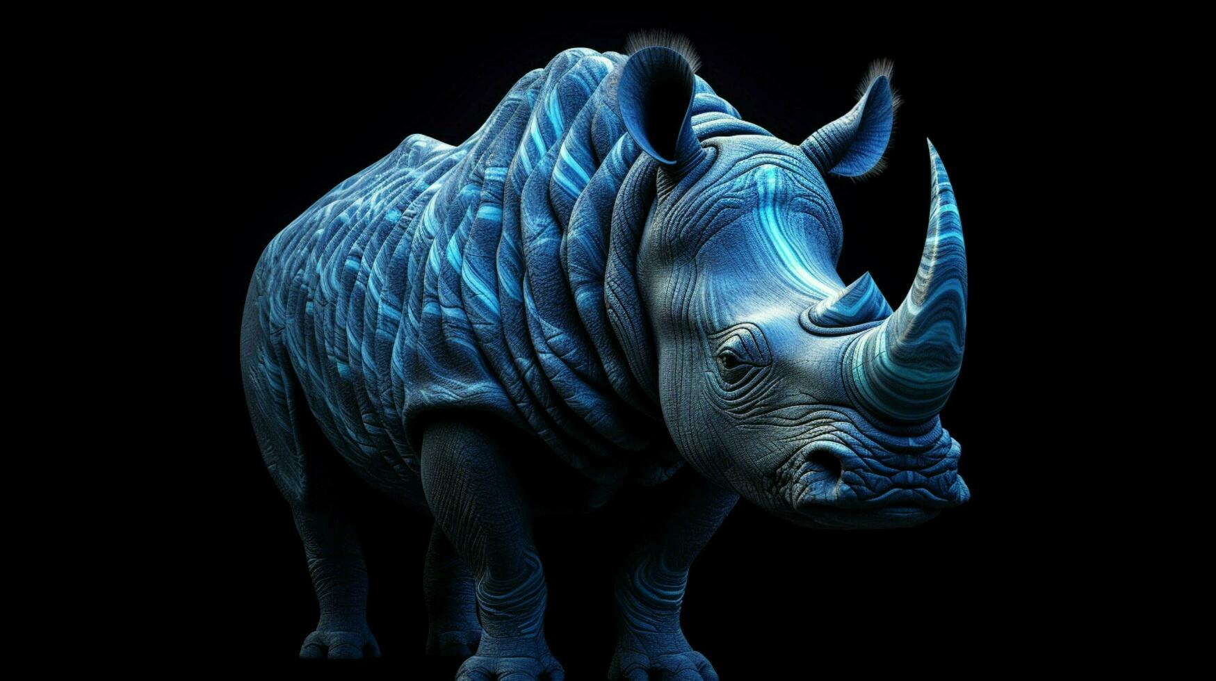 a blue rhino with a black background photo