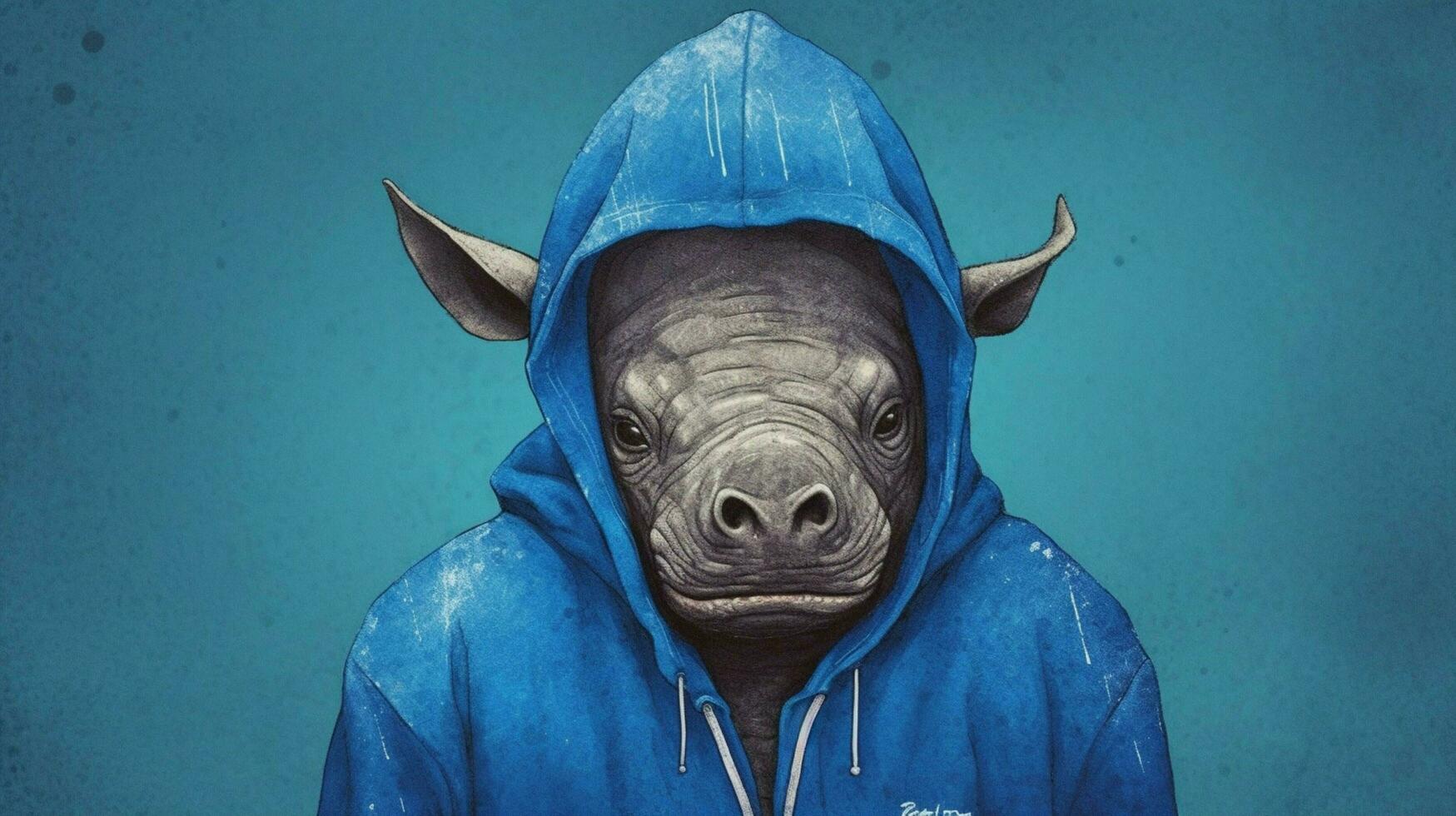 a blue rhino with a black background photo