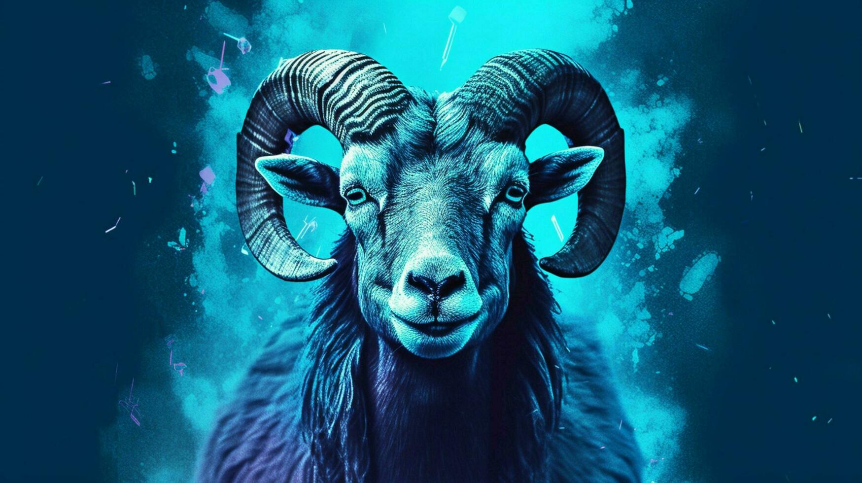 a blue poster with a goats face photo