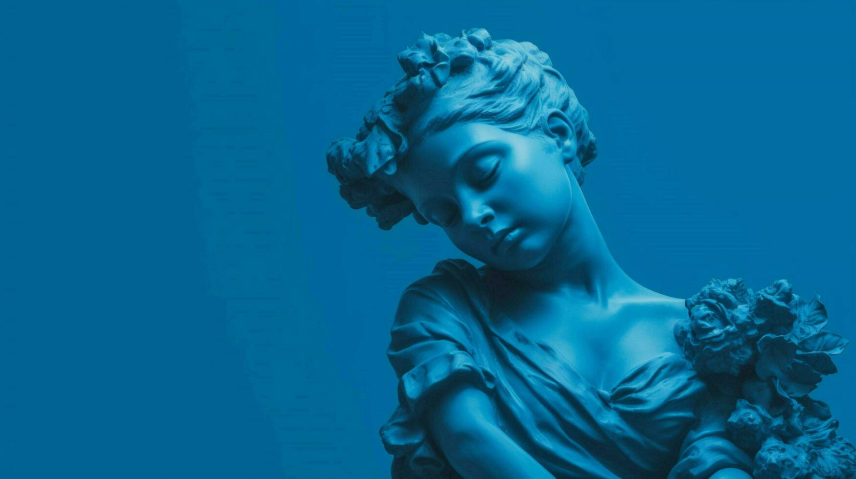 a blue statue of a girl with a blue background photo