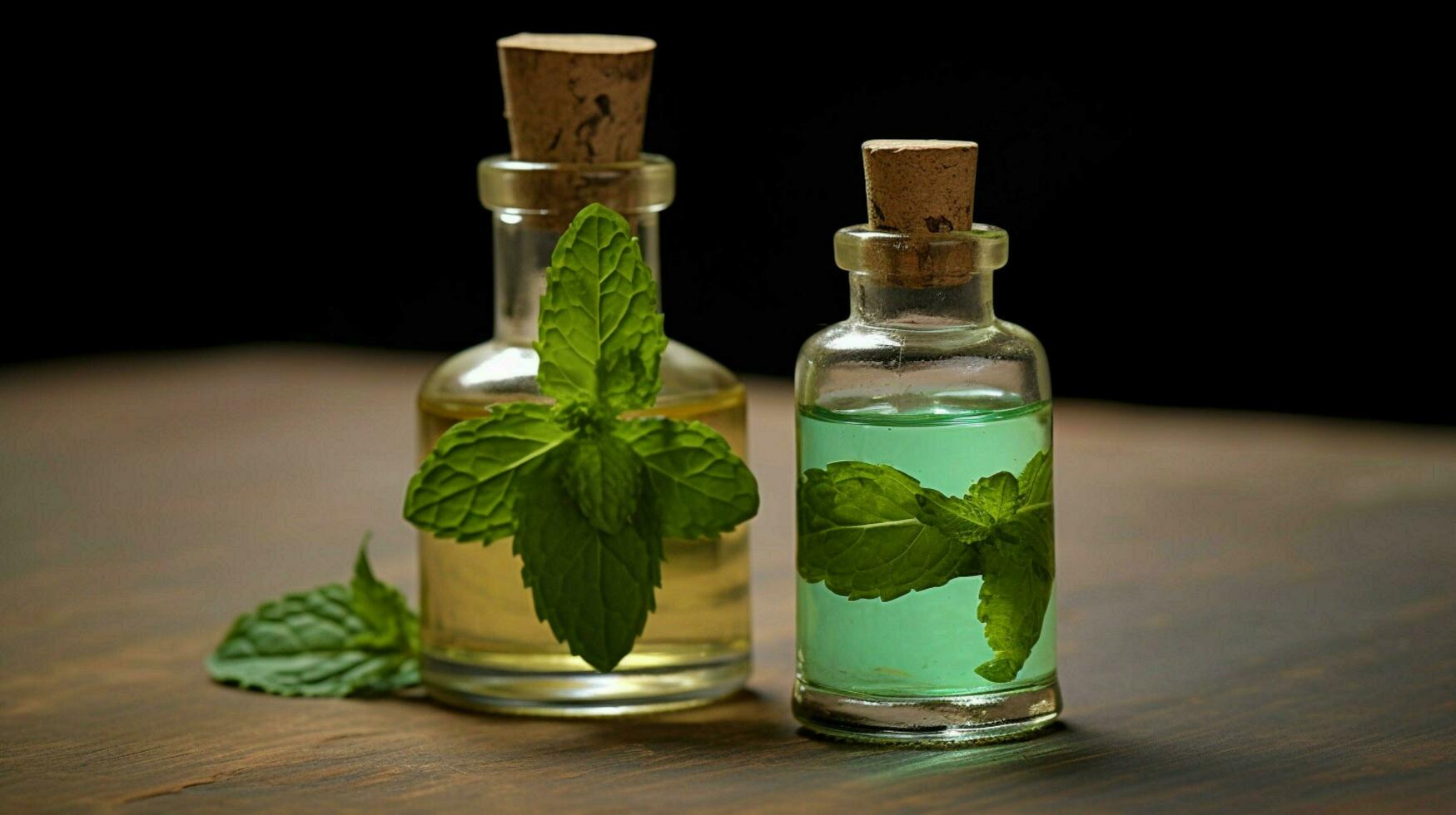 a bottle of mint oil next to a bottle of mint oil photo