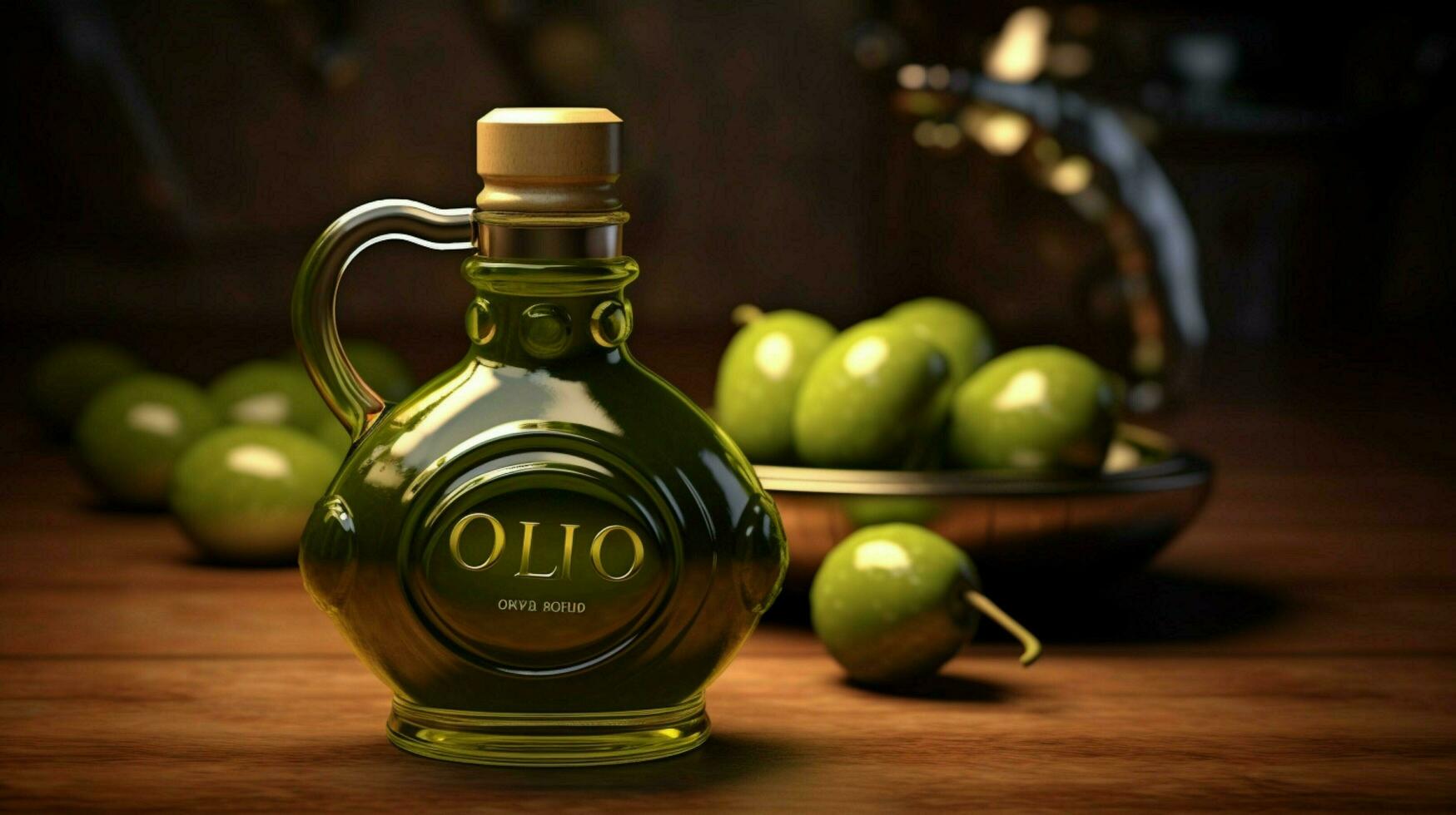 a bottle of olive oil with a handle and a handle photo