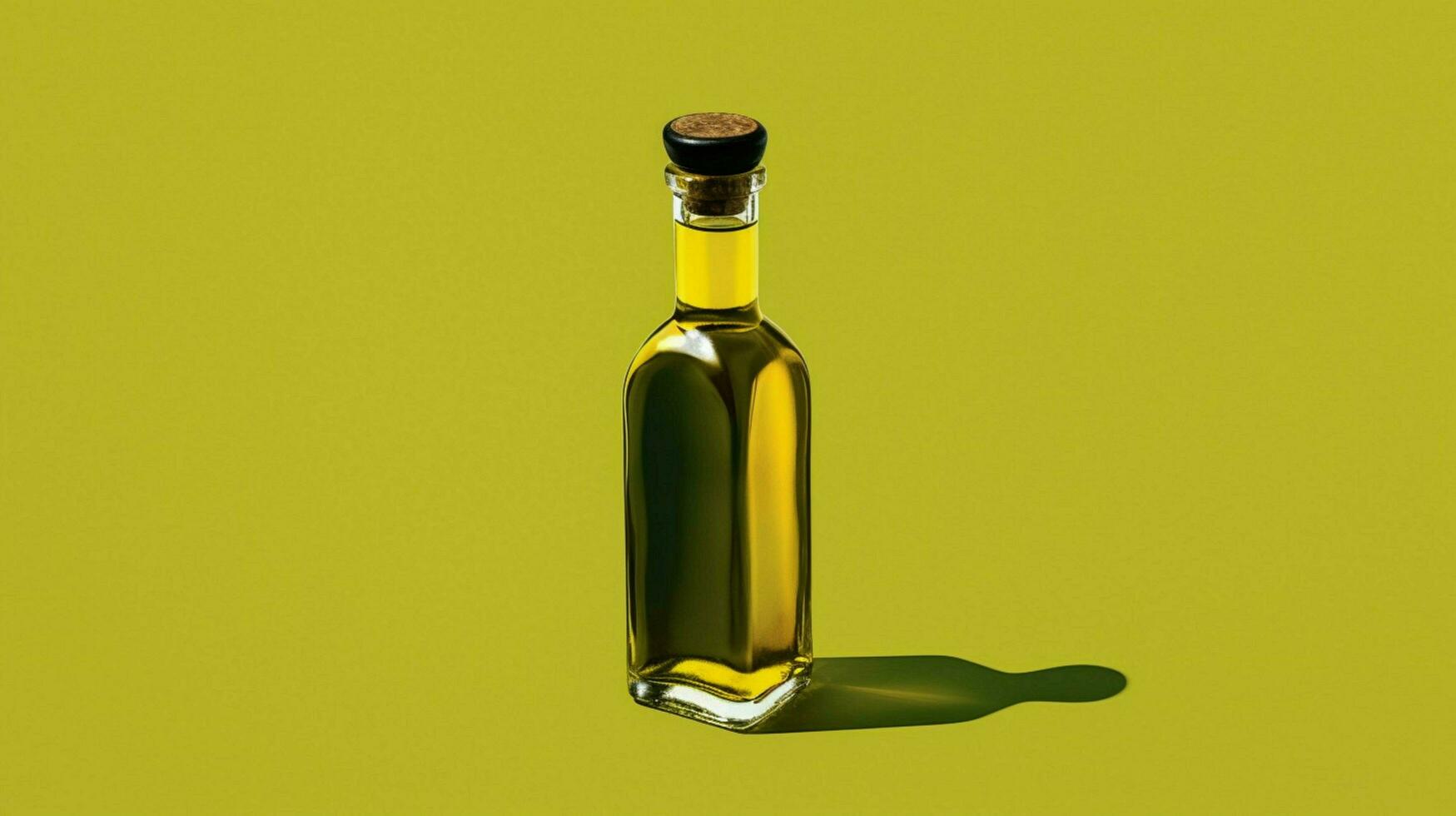 a bottle of olive oil with a green background photo