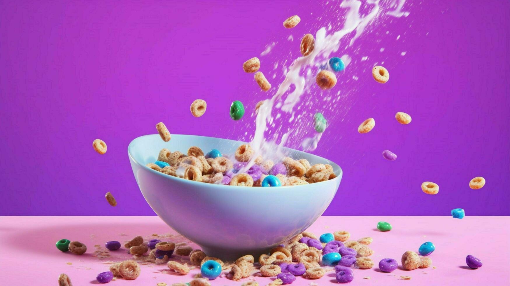 a bowl of cereal is being poured into a bowl with photo