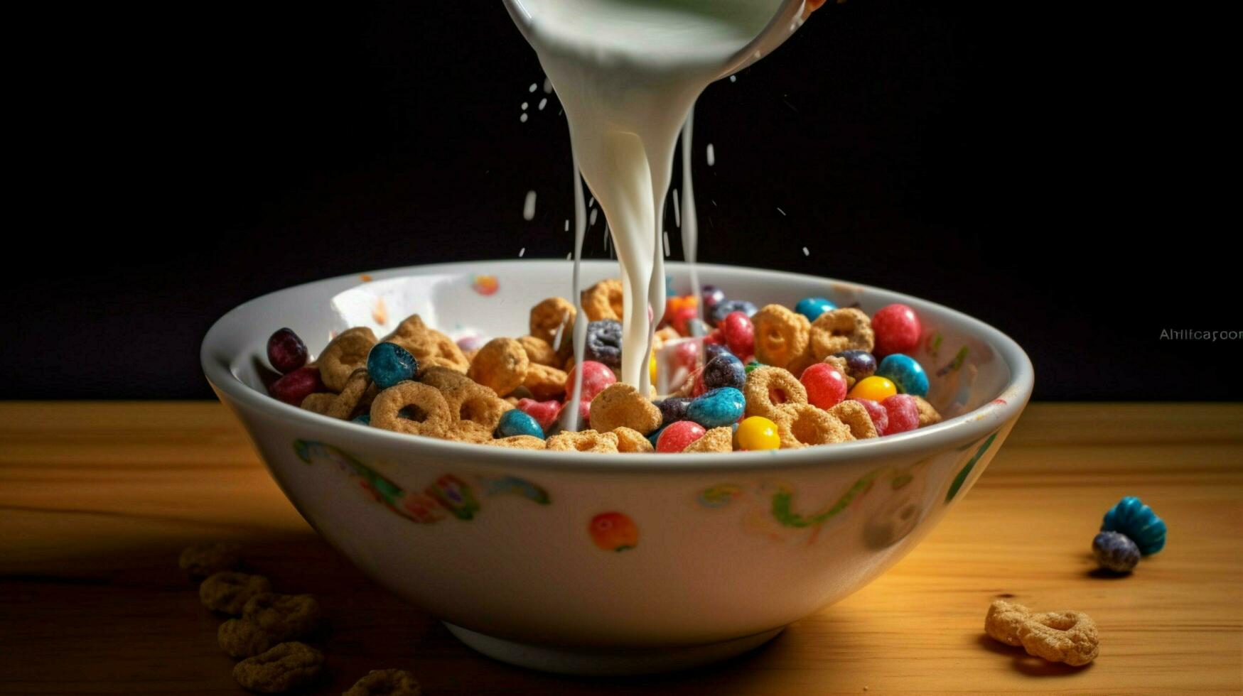 un cuenco de cereal es siendo vertido dentro un cuenco con foto