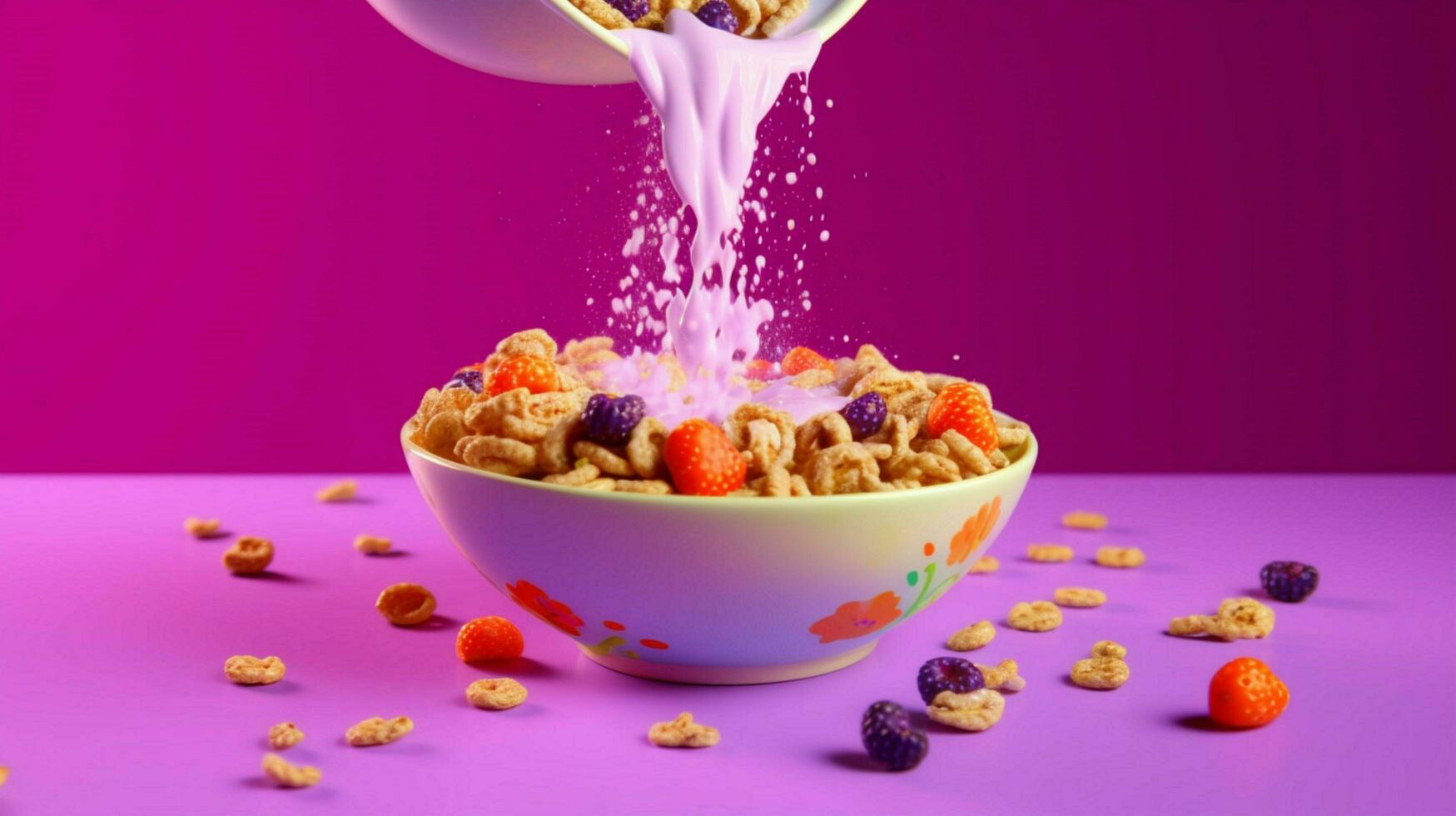 a bowl of cereal is being poured into a bowl with photo