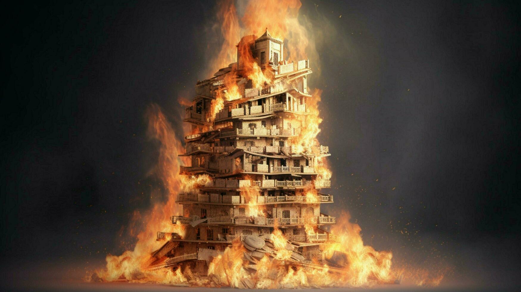 a burning house of stack of money photo