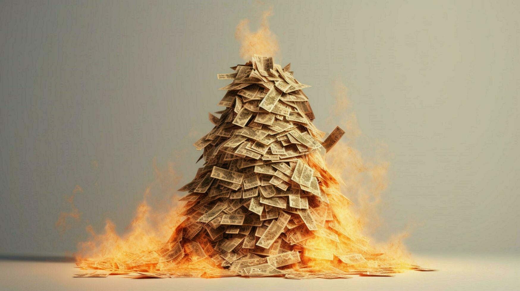 a burning house of stack of money photo