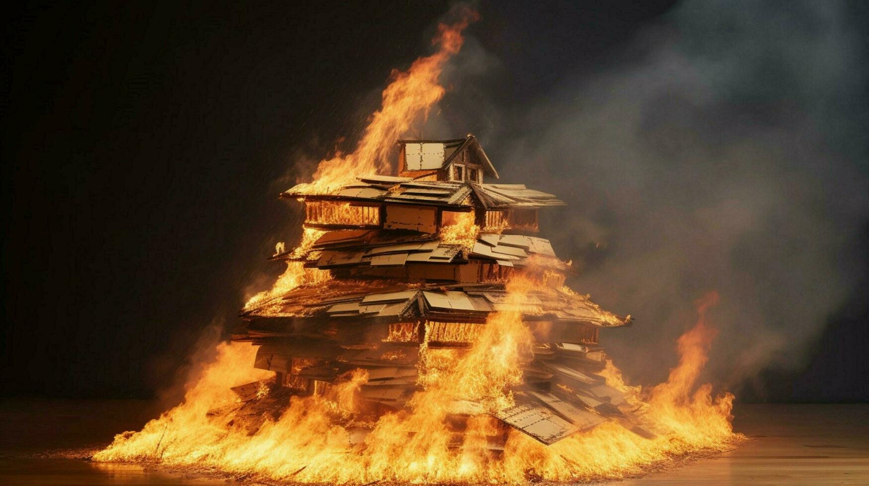 a burning house of stack of money photo