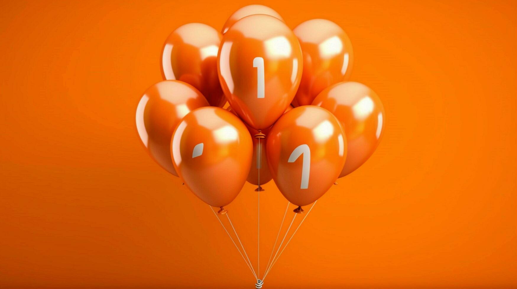 un manojo de naranja globos con el número 1 en foto