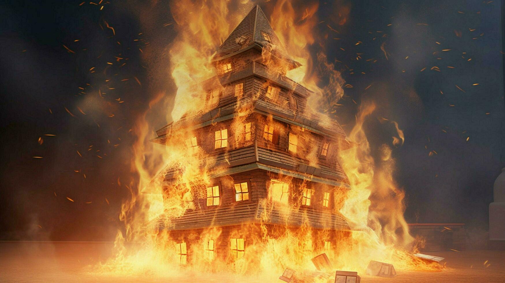 a burning house of stack of money photo