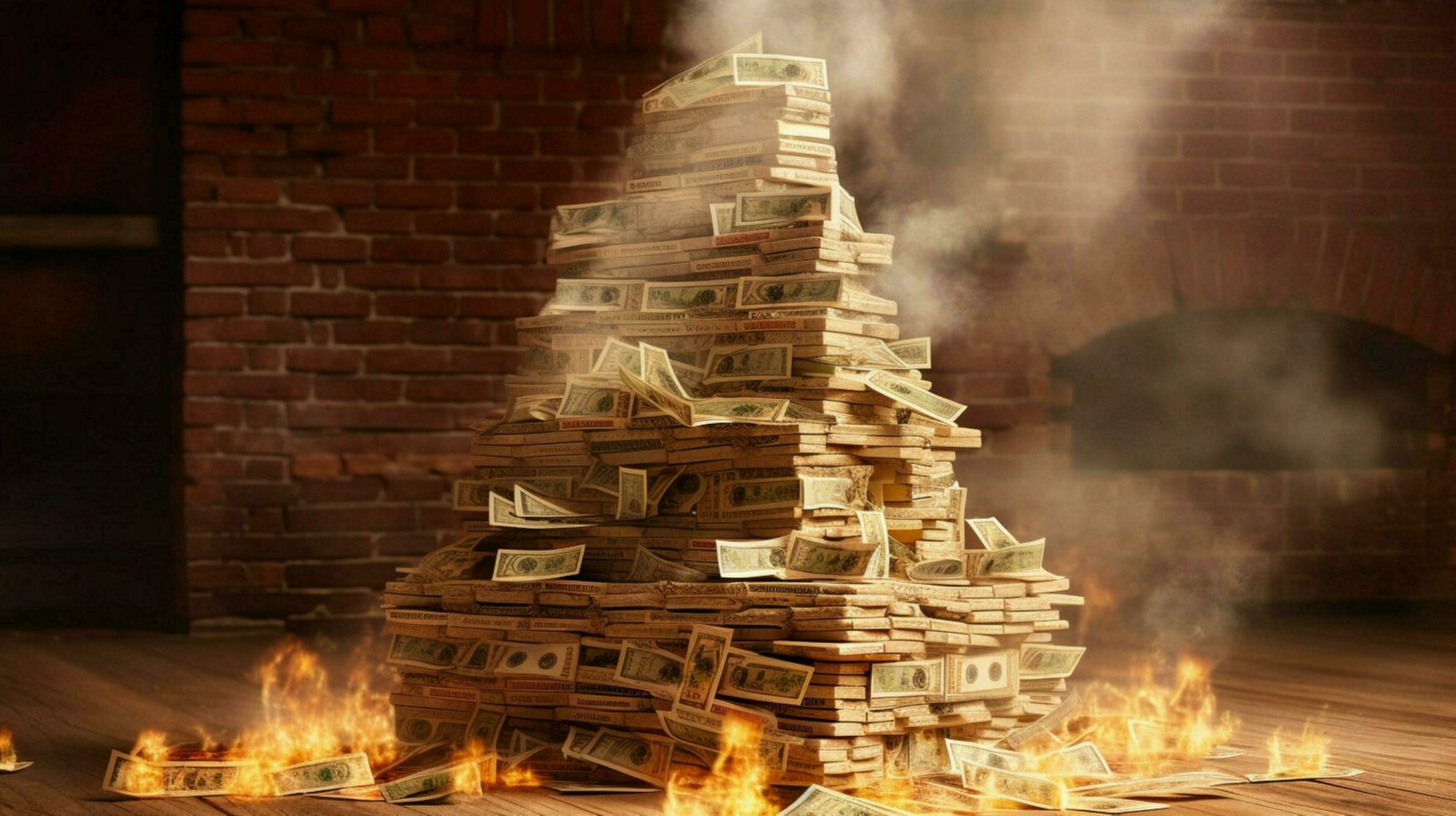 a burning house of stack of money photo
