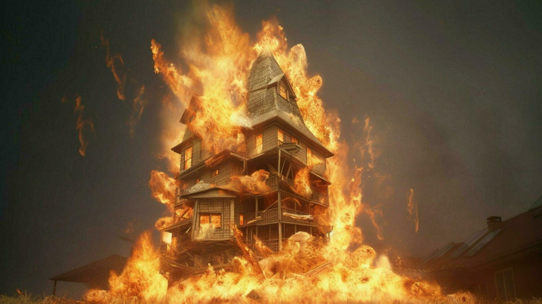 a burning house of stack of money photo