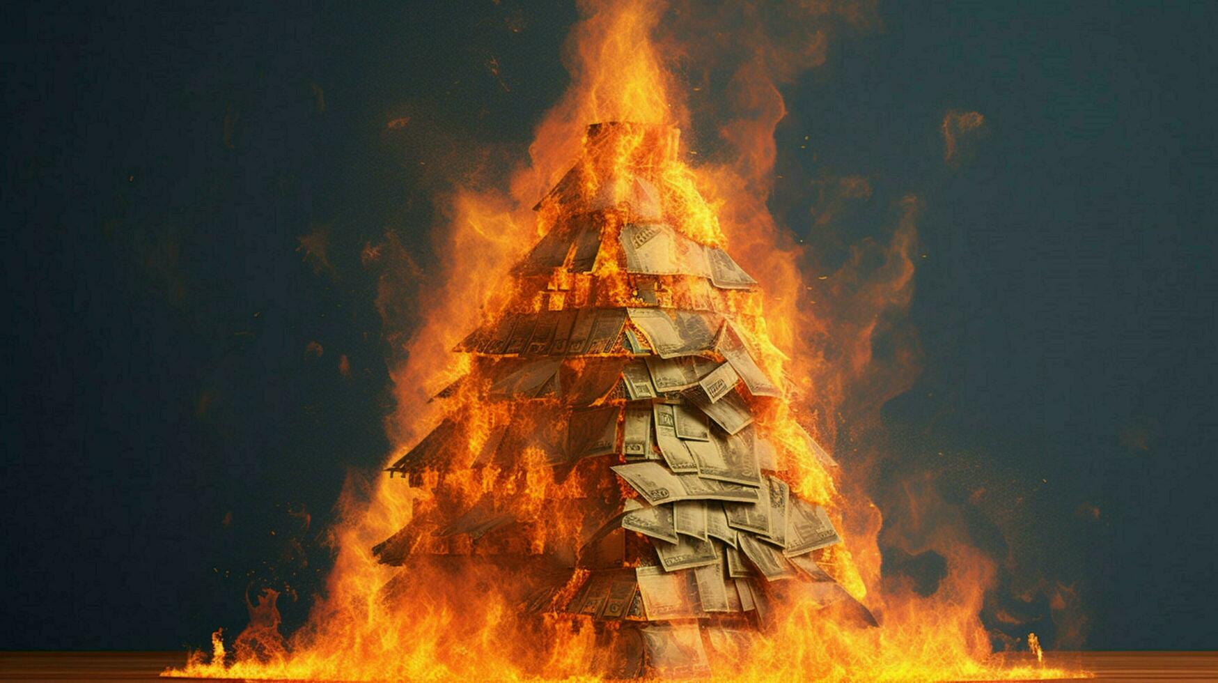 a burning house of stack of money photo