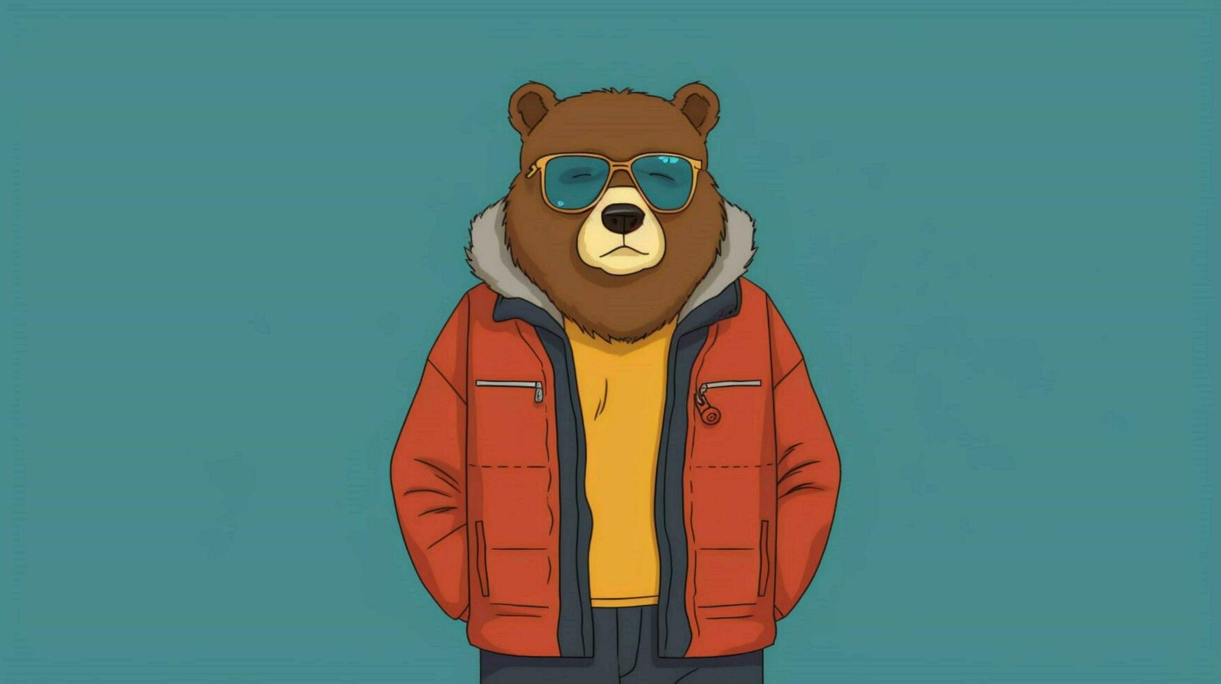 a cartoon bear wearing a jacket and sunglasses photo