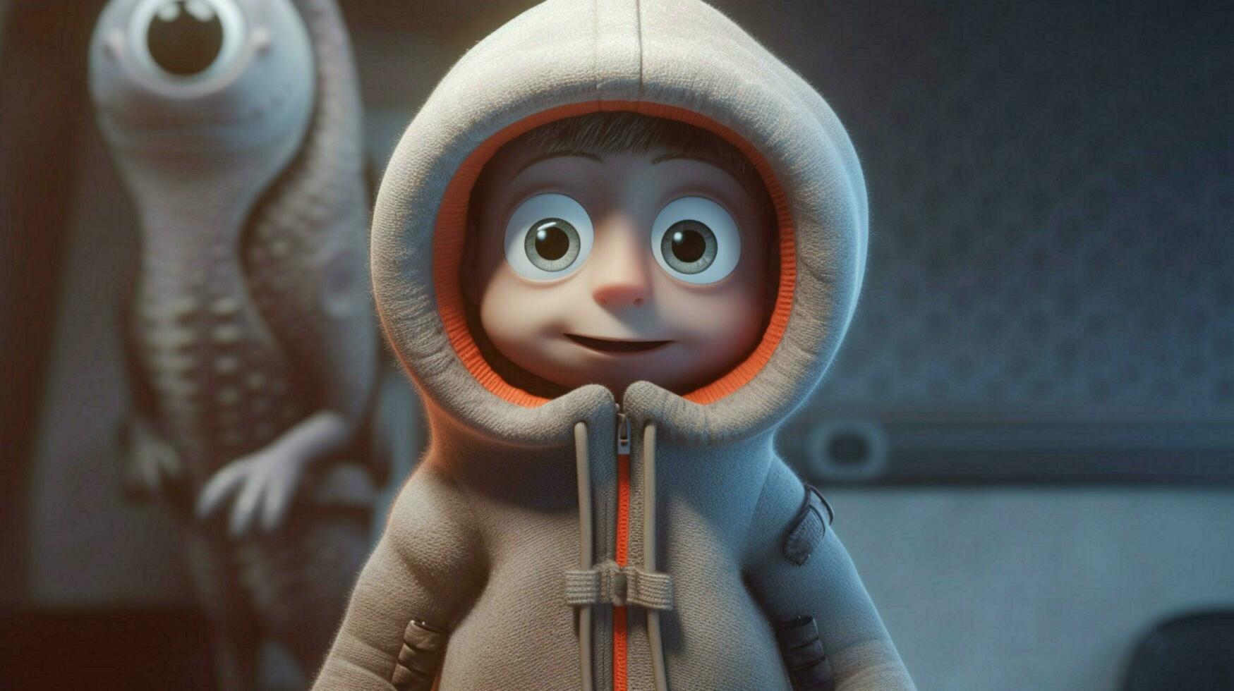 a cartoon character with a hoodie that saysalieno photo